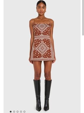 Brown Bandana-Print Rimper with Spaghetti Tie Straps